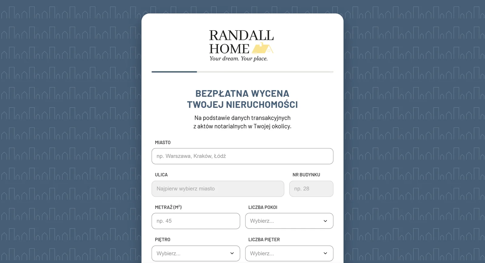 Strona wyceny biura Randall Home pod własną domeną